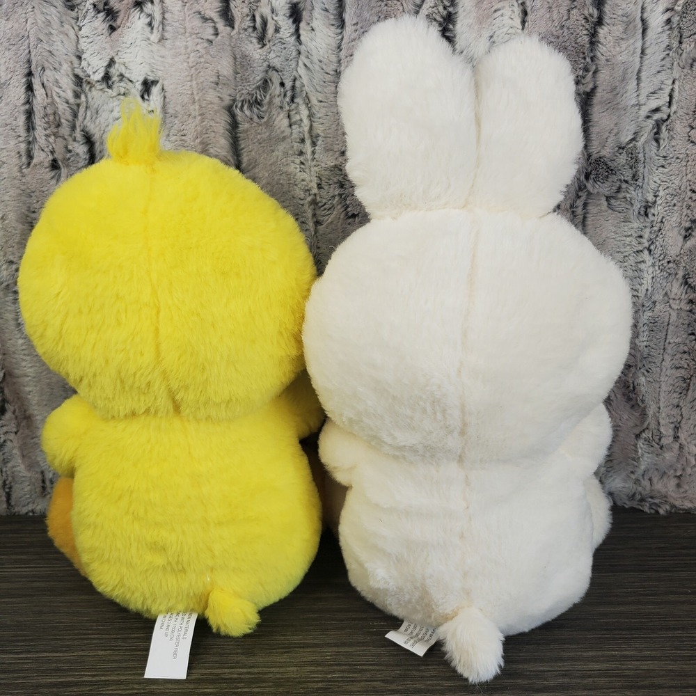 Easter Chick Duck + Bunny Rabbit 12" Plush Stuffed Animals Plaid Feet Egg Carrot - Picture 3 of 8